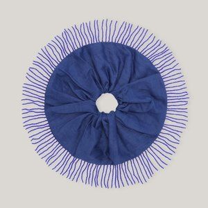 GANNI Oversized Maximalist  Linen Beaded Fringe Scrunchie | Blue